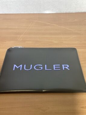Mugler Black Leatherette Toiletry Pouch with Purple Logo